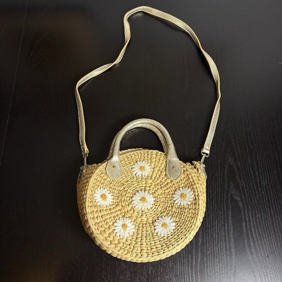 FLAWED, READ -- POOLSIDE Daisy Embroidery Maxine Straw Beach Tote Bag Purse - Picture 2 of 12